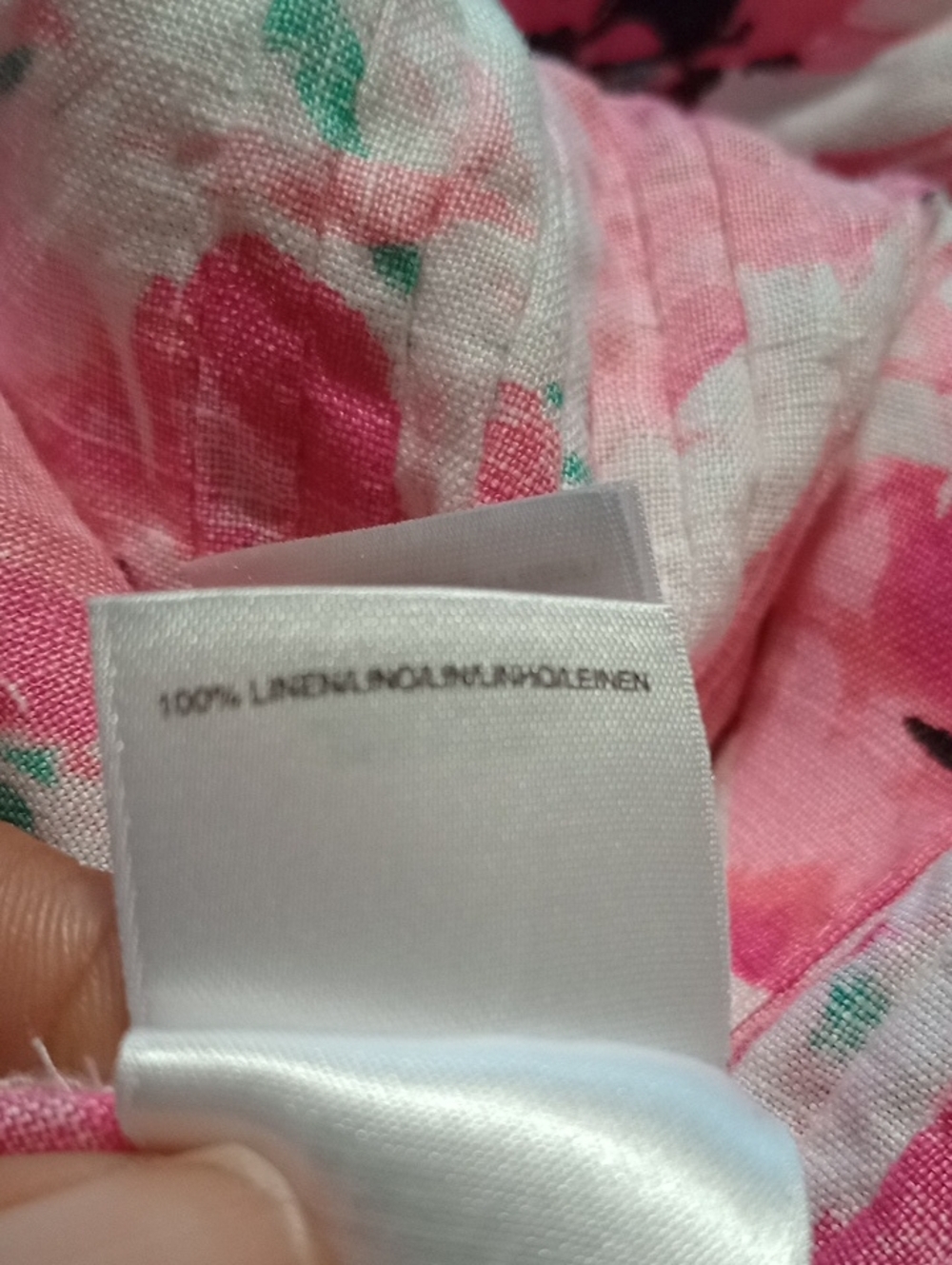 Jones New York Pink Floral Pintuck Button-Down Vacation Resort 100% Linen Shirt - Picture 7 of 7